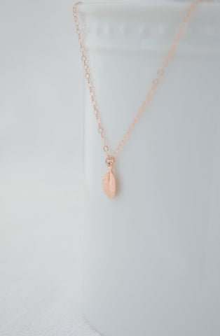 Tiny rose gold leaf necklace - small leaf rose gold necklace - tiny simple jewelry - 1143