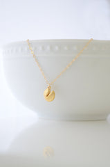 Gold fortune cookie necklace - fortune cookie on gold filled necklace - 1120