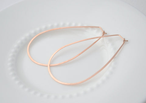 Large hammered rose gold hoops - silver pink gold hoops - teardrop hoops - 3103