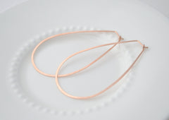 Large hammered rose gold hoops - silver pink gold hoops - teardrop hoops - 3103