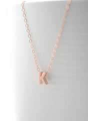Tiny rose gold letter necklace - Rose gold initial on rose gold filled chain - 1101