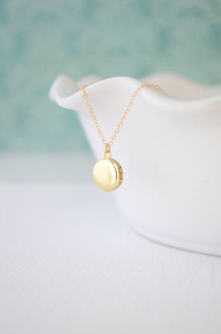 Tiny round locket - Simple locket gold necklace - 1118