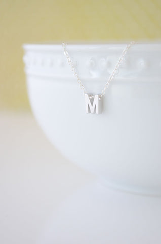 Tiny silver letter necklace - Silver initial necklace - 1101