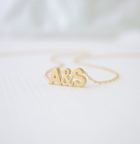 Gold love necklace - initial & initial necklace - 1105