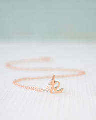 New rose gold initial pendant - cursive initial rose gold necklace - 1160