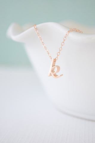 New rose gold initial pendant - cursive initial rose gold necklace - 1160