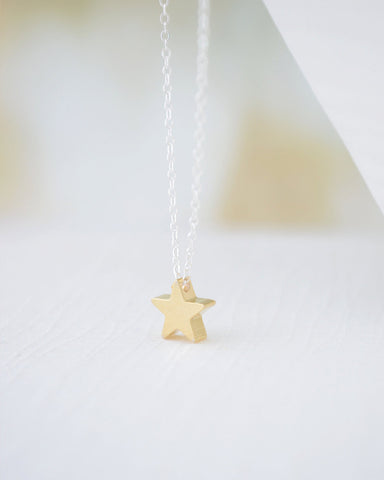 Gold star necklace on silver chain - simple dainty silver & gold jewelry - 1124