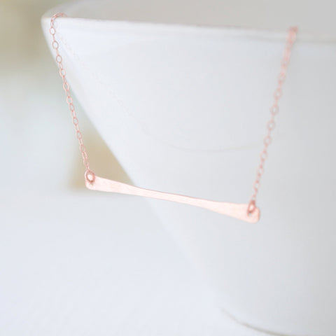 Rose gold long bar necklace  - rose gold necklace - Long bar on rose gold chain - 1123