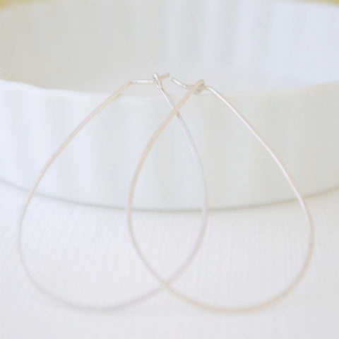 Large hammered silver hoops - silver large hoops - teardrop hoops