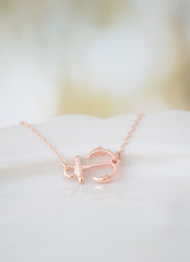 Side Anchor Necklace - Rose Gold, Gold , Silver Anchor - 1222