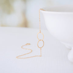 Double circle necklace - gold connected circles necklace - gold two circle necklace - 1133