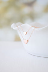 Rose gold double strand heart necklace - rose gold hearts on two rose gold filled chains - 1115