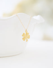 Simple gold clover necklace - shamrock necklace - 1127