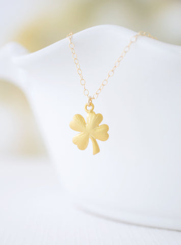 Simple gold clover necklace - shamrock necklace - 1127