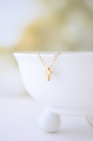 Small gold cross necklace - Cross necklace on gold filled chain - 1212