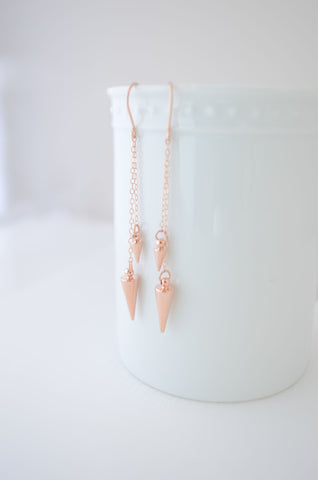 Rose Gold Dangling Spike Earrings - 3119