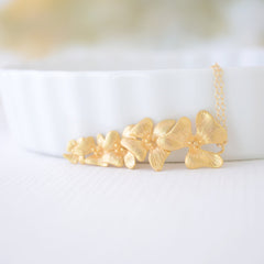 Gold Orchid Necklace - gold flowers on gold necklace - 1234