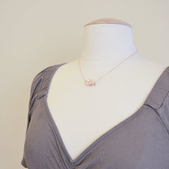 Rose Gold Double Flower Necklace - rose gold orchid flowers on rose gold necklace - 1235