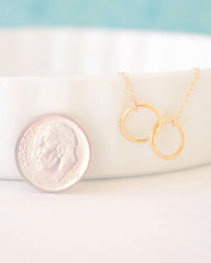 Double Trouble necklace - gold connected circles necklace - gold two circle necklace -1233