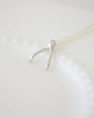 Lucky  silver vertical wishbone necklace - simple rose gold, gold, or silver necklace with wishbone pendant - 1167