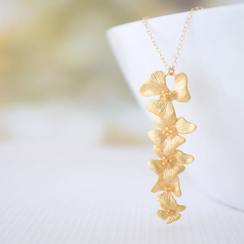 Gold Orchid Necklace - gold flowers on gold necklace - 1234