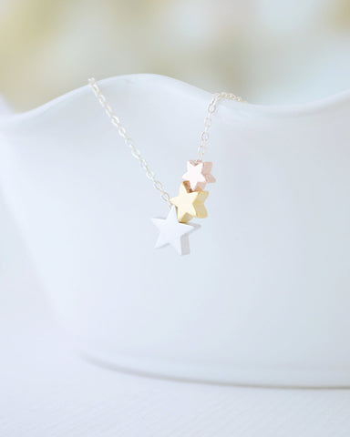 Star trio necklace - star necklace - 1110