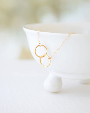 Double Trouble necklace - gold connected circles necklace - gold two circle necklace -1233