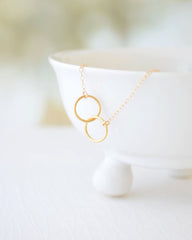 Double Trouble necklace - gold connected circles necklace - gold two circle necklace -1233