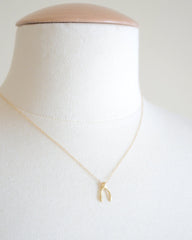 Lucky gold vertical wishbone necklace - simple rose gold, gold, or silver necklace with wishbone pendant - 1167