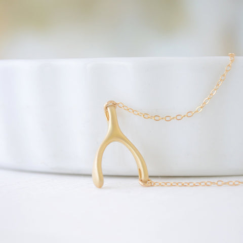 Lucky gold wishbone necklace - simple gold necklace with wishbone - 1114