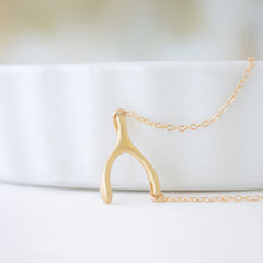 Lucky rose gold wishbone necklace - simple rose gold necklace with wishbone - 1114