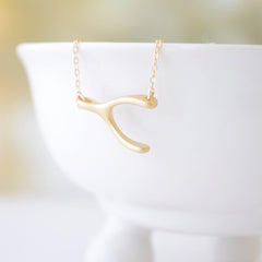 Lucky gold wishbone necklace - simple gold necklace with wishbone - 1114