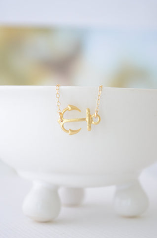 Gold Side Anchor Necklace - 1222