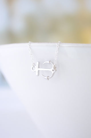 Silver Side Anchor Necklace - Rose Gold, Gold, Silver Anchor - 1222