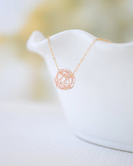 Little rose gold tangle ball necklace - simple rose gold necklace - 1111