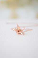 Rose gold origami crane necklace - rose gold crane - 1137