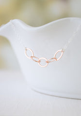 Rose gold connected links necklace - rose gold oval links on silver necklace -1122