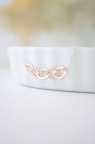 Rose gold connected links necklace - rose gold oval links on silver necklace -1122