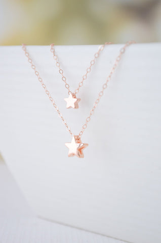 Superstar rose gold necklace - double strand rose gold star necklace - 1126