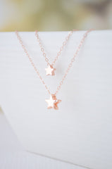 Superstar rose gold necklace - double strand rose gold star necklace - 1126