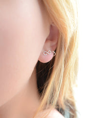 Tiny Silver Handmade Infinity Stud Earrings - 3131