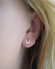 Tiny Silver Horseshoe Stud Earrings - 3134
