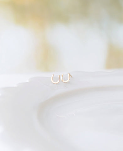 Tiny Gold Horseshoe Stud Earrings - 3134