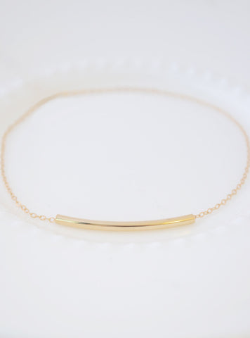 Simple gold curved bar bracelet - gold bracelet with bar - dainty gold bracelet - 2102