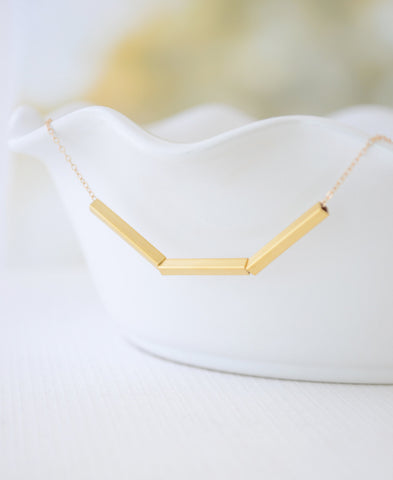 Gold bar trio gold necklace - modern geometric gold jewelry - 1150