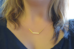 Gold bar trio gold necklace - modern geometric gold jewelry - 1150