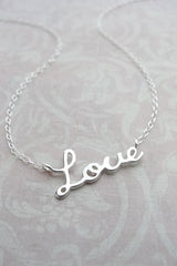 Gold love necklace - love script necklace in gold - 1128