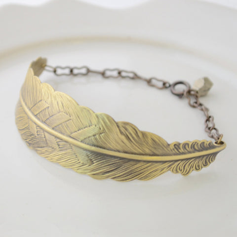 Feather bracelet with pyrite - Brass feather bracelet - 2016