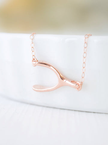 Lucky rose gold wishbone necklace - simple rose gold necklace with wishbone - 1114