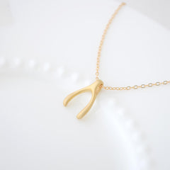 Lucky  silver vertical wishbone necklace - simple rose gold, gold, or silver necklace with wishbone pendant - 1167